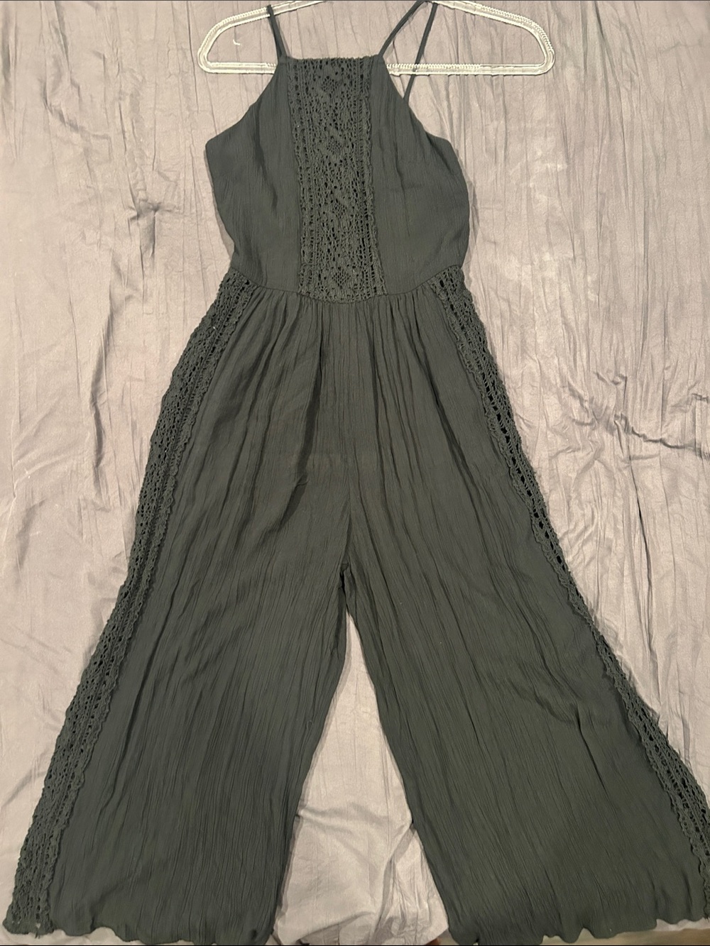 American Eagle Outfitters Black Lace-Front Spaghetti Strap Jumpsuit